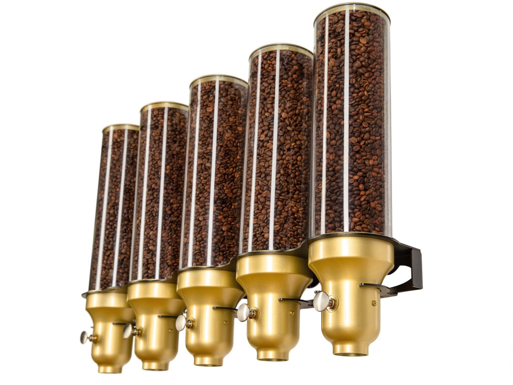 IDM Coffee Bean dispenser G50 Quintuple, wall mounted, gold coffee