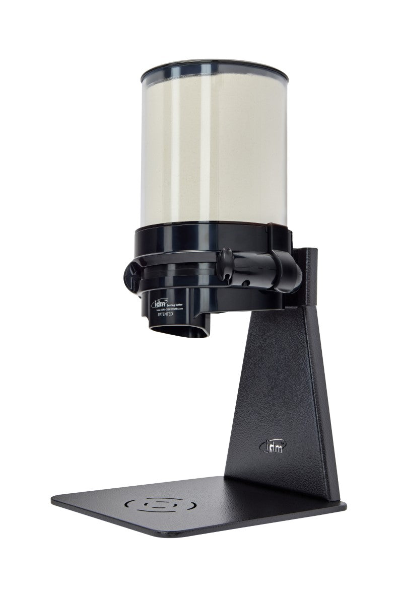 IDM Powder Dispenser DLP1-1.5L, Single, freestanding, powder dispenser.  1.5 liter capacity, metal black stand, Portion controlled