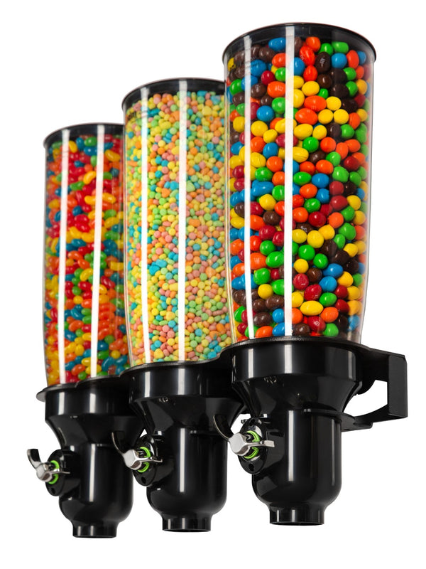 DH30-BL-FF_Triple Wall Mounted_Candy Dispenser_Black_IDM Dispenser 