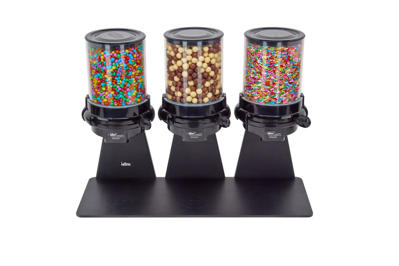 IDM Sweet dispenser DMPC3-1.5L, Triple, freestanding, ice cream topping  dispenser. 1.5 liter capacity, metal black stand, Portion controlled